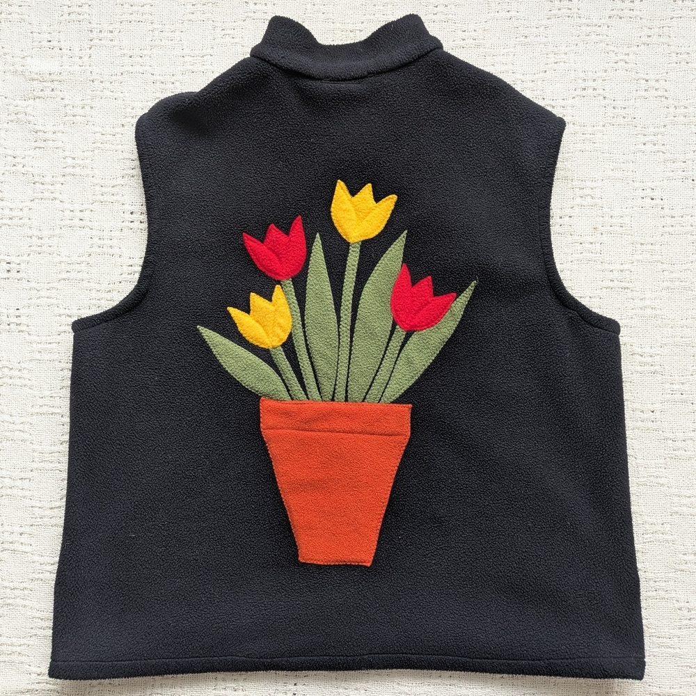 VTG 90s Pat Barnes The Tangled Web Artisan Fleece Vest Tulip Applique XL Canada